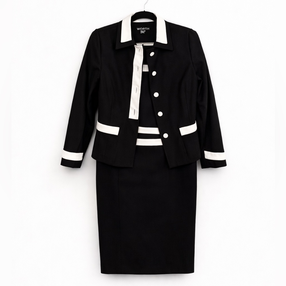 Worth Black and White Sleeveless Sheath and Matching Blazer Set Size 8